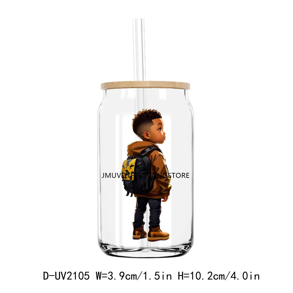 Back To School Black Girl Boy UV DTF Transfers Stickers Decals For Libbey Cold Cups Mugs Tumbler Waterproof DIY Craft