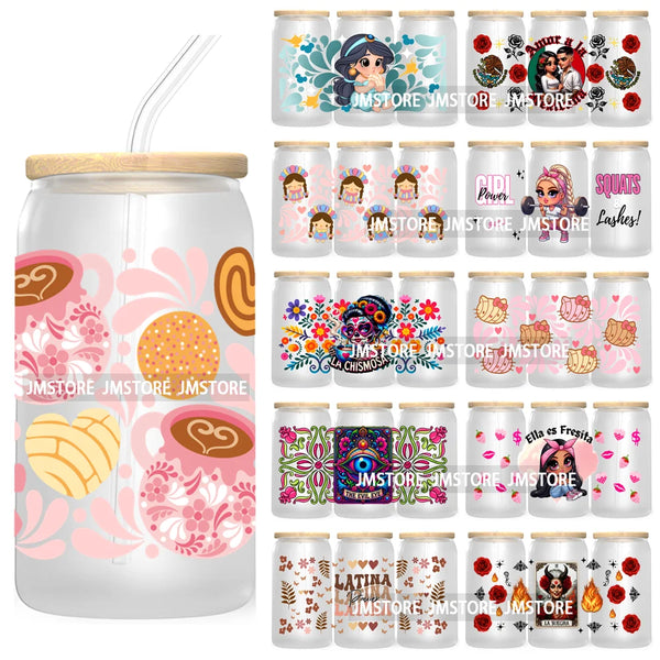 Latina Girl Power Mexican Culture 16OZ UV DTF Cup Wrap Transfers Stickers For Libbey Glass Can Cups Tumbler Waterproof Craft