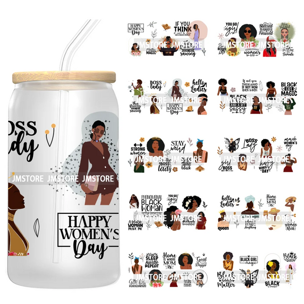 Lady Girl Power Black Woman Affirmations UV DTF Wraps Transfer Sticker Waterproof High Quality For 16OZ Libbey Glass Can Tumbler