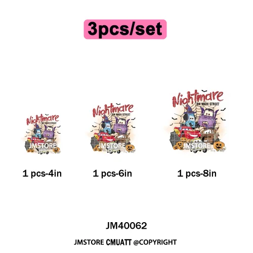 Nightmare on Main Street Pumpkin Spooky Halloween Cartoon Season Iron on DTF Heat Transfers Stickers Ready to Press for Hoodies