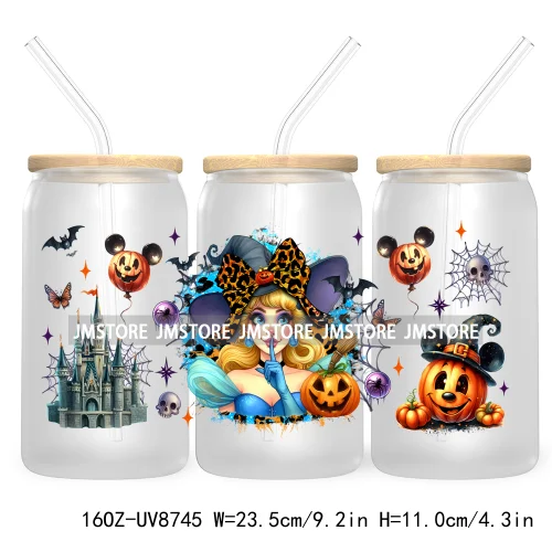 Halloween Leopard Cartoon Princess 16OZ UV DTF Cup Wrap Transfer Sticker Custom Labels Waterproof Logo For Libbey Glass Can Fall