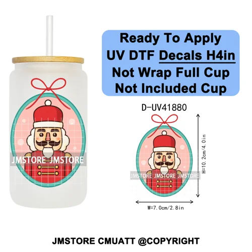 Preppy Christmas Stamps Xmas Card UV DTF Transfer Stickers Decals Ready To Apply Waterproof For 16OZ Libbey Glass Can Tumbler