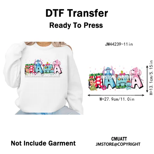 Cartoon Mama Princess Happy Mother's Day Family Vacation Iron on Washable DTF Heat Transfers Stickers Ready to Press for Hoodies