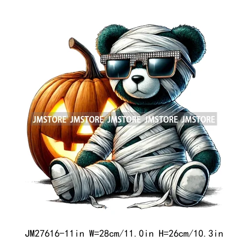 Hip Hop Halloween Pumpkin Mummy Bear Scary Vibes Printing Logos DTF Iron On Transfers Stickers Ready To Press For Sweatshirt