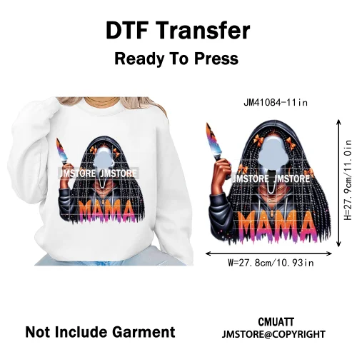Horror Afro Mama Coffee Lover Scary Girly Killer Halloween Movie Iron on DTF Transfers Stickers Ready to Press for Textile Bags