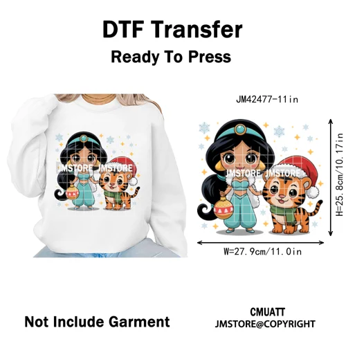 Cute Cartoon Movie Princess Christmas Winter Girly Kids Holiday Iron on DTF Washable Transfer Sticker Ready to Press for Clothes