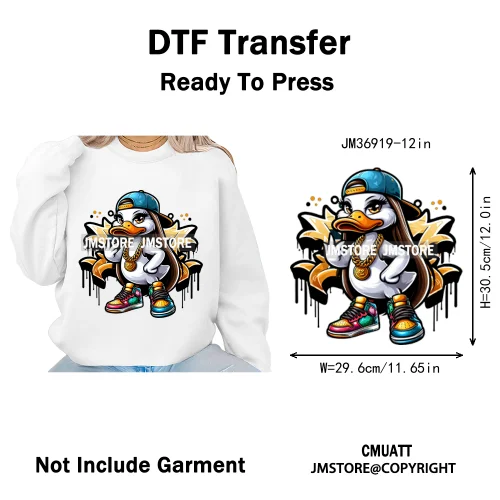12in Girls Female Teddy Bear Duck Urban Sneakers Animal Washable Iron on DTF Transfers Stickers Ready to Press for T-shirts Bags
