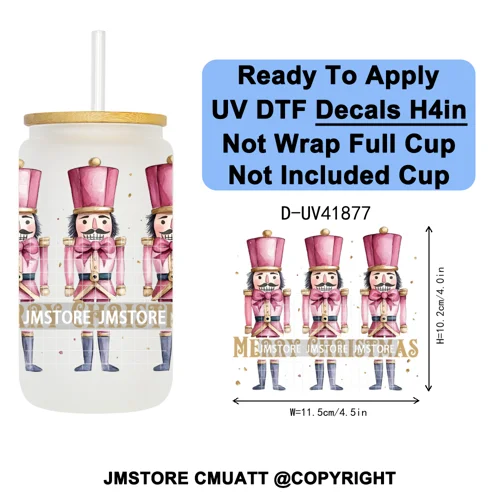 Watercolor Christmas Farm Truck Xmas Gifts UV DTF Transfer Stickers Decals Ready To Apply Waterproof For 16OZ Libbey Glass Can