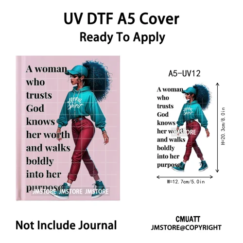 Christian Black Girl Praying Faith UV DTF Notebook Cover Decals Ready To Apply Durable Transfer Stickers For A5 Journal Cover