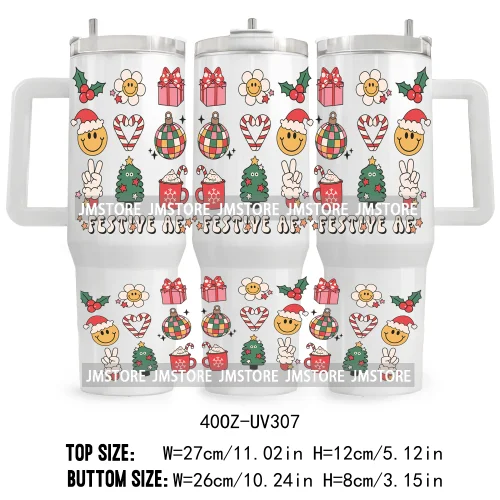 Hot Cocoa And Christmas Movies UV DTF Tumbler Wrap Transfer Stickers Custom Labels 40OZ Wraps Waterproof Christmas Gingerbread