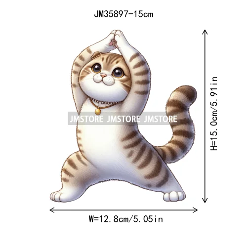 15cm 5.9in Kids Yoga Kungfu Cat Iron On Transfer Stickers For Clothes DTF Printed Vinyl Thermal Appliques Washable T-Shirt Decal