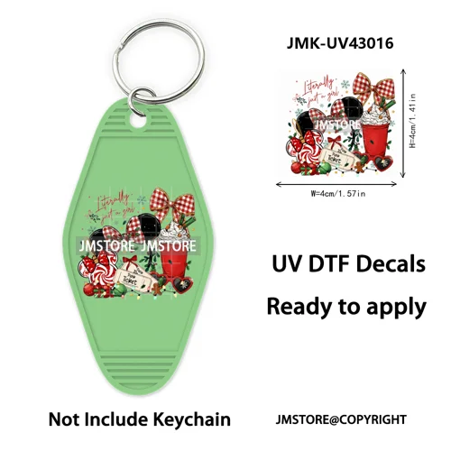 Cartoon Friends Christmas Holiday UV DTF Keychain Wraps Ready To Apply Waterproof High Quality Decals For Hotel Motel Keychain
