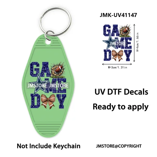 Football Cowboys Coquette Bow Game Day UV DTF Motel Keychain Wraps Ready To Apply Waterproof High Quality Hotel Keychain Decals