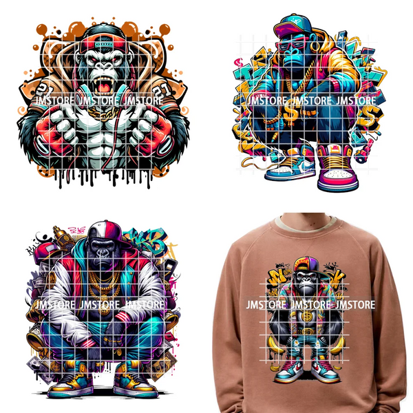 12in Graffiti Gangster Hip Hop Gorilla Life Is Better With Bulldog Iron on DTF Heat Transfer Sticker Ready to Press for Hoodies