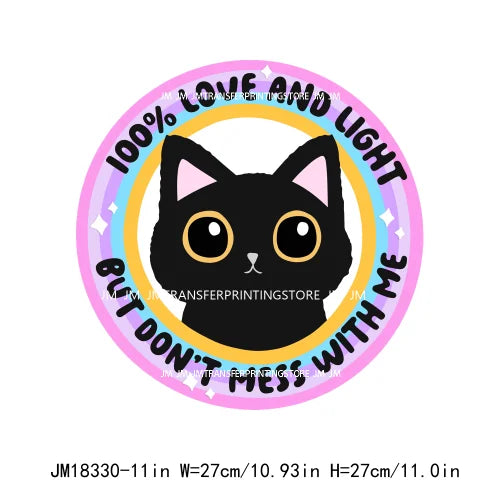 DIY Lovely Cat No Lazy Don't Stress Love And Light Decals Positive Quotes DTF Transfers Stickers Ready To Press For Hoodies