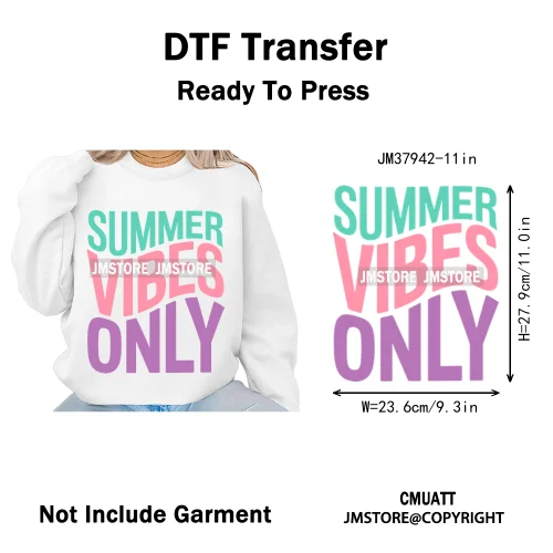 Funny Summer Quotes Sunset Palm Trees Beach Vacation Vibes Washable Iron on DTF Transfer Sticker Ready to Press for Textile Bags