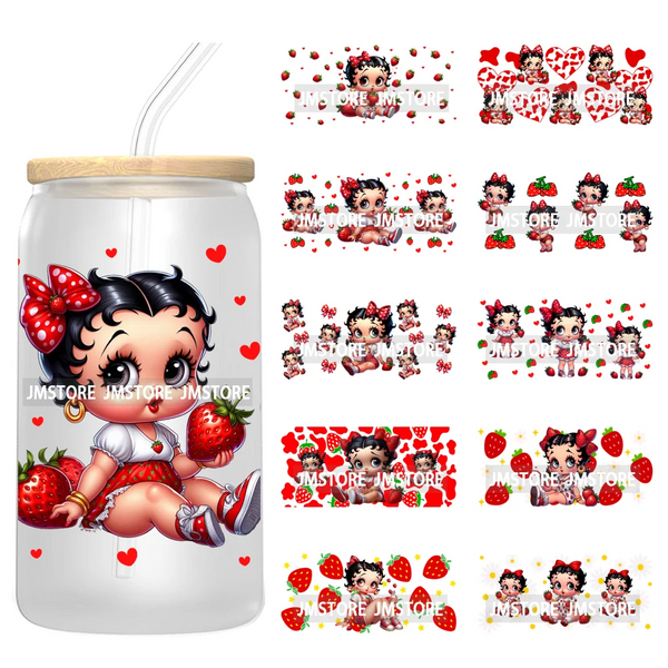 Cute Girl Strawberry Bow UV DTF Stickers Ready to Transfer Cup Wrap Custom Labels DIY Craft For Libbey Can Glass Tumblers Mugs