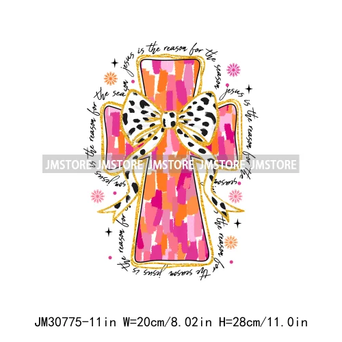 Colorful Coquette Dalmatian Faux Glitter Jesus Cross Christian Christmas Vibes Holiday Iron On DTF Transfer Stickers For Hoodies