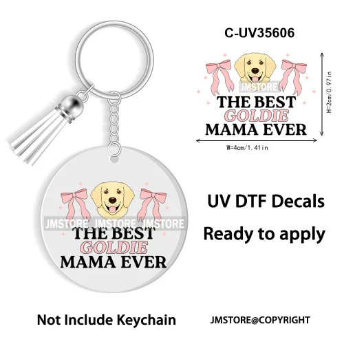 Floral Cat Lover The Best Mama Ever UV DTF Decal Round Keychain Ready To Apply WaterProof Transfer Stickers For Circle Keychain