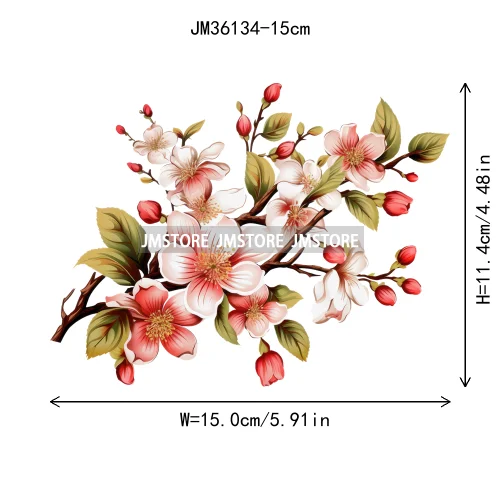 15cm 5.9in Kids Rose Flower Iron On DTF Heat Transfer Stickers For Clothes Printed Vinyl Thermal Applique Washable T-Shirt Decal