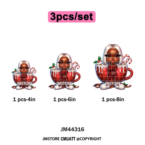 Sassy Black Girl Santa Christmas Bright Gingerbread Iron on Washable DTF Heat Transfers Stickers Ready to Press for Sweatshirts