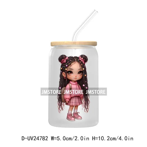 Fashion Chibi Dreadlock Girls UV DTF Transfers Stickers Decals For Libbey Cold Cups Mugs Tumbler Waterproof DIY Craft Black Girl