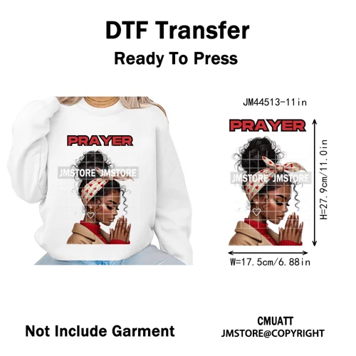 Afro Girls Prayer Jesus Faith Love Magic Christian Women Iron on Washable DTF Heat Transfers Stickers Ready to Press for Clothes