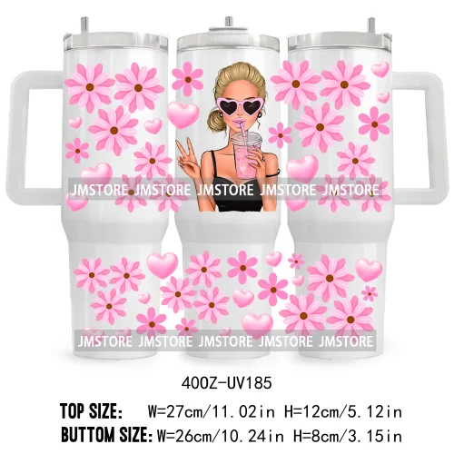 40OZ Tumbler Wrap Fashion Bubble Gum Girl UV DTF Cup Wraps Transfer Stickers Custom Labels Durable Waterproof Logo Coffee Lover