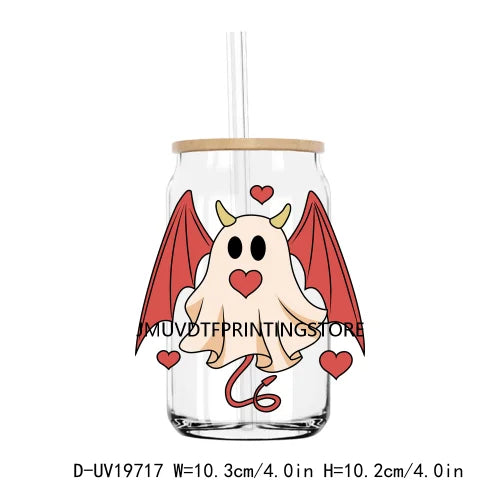 Spooky Ghost With Hearts Valentines Day UV DTF Transfers Stickers Decals For Libbey Cold Cups Mugs Tumbler Waterproof DIY Logo