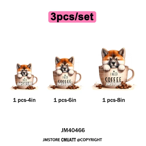 Funny Cartoon Pet Puppy Small Sleeping Cozy Coffee Dogs Lover Iron on DTF Washable Transfers Sticker Ready to Press for Clothing