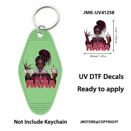 Black Girl Halloween Spooky Horror Mama UV DTF Motel Keychain Wraps Ready To Apply Waterproof High Quality Hotel Keychain Decals