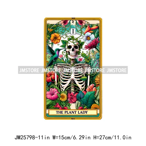 Colorful Plant Lady Stoner Skeleton Funny Drama Queen Mood Nurse Tarot Card DTF Iron On Heat Press Transfer Stickers For Clothes