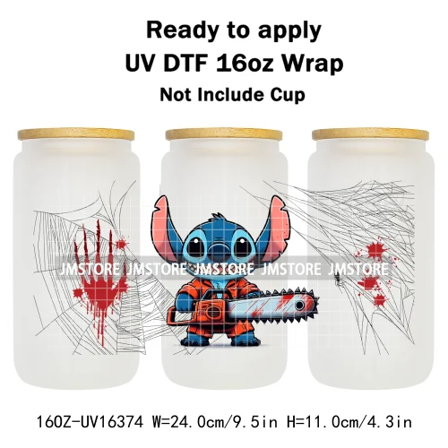 Horror Halloween Cartoon Killers 16OZ UV DTF Cup Wraps Ready To Apply Waterproof Transfer Stickers For Libbey Glass Can Tumbler