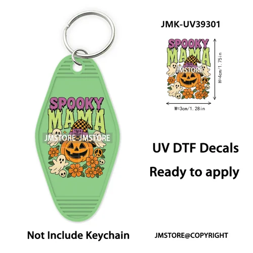 Faux Glitter Halloween Ghost Pumpkin Season UV DTF Motel Keychain Decal Ready To Ship Transfer Stickers Print For Hotel Keychain
