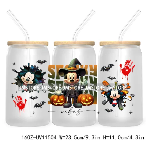 Spooky Cartoon Halloween Pumpkin Ghost 16OZ UV Cup Wrap DTF Transfer Stickers For Libbey Glass Can Cup Tumbler Waterproof Labels