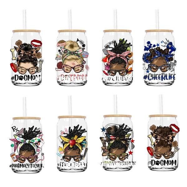 Career Afro Black Women UV DTF Transfers Stickers Decals For Libbey Cold Cups Mugs Tumbler Waterproof DIY Craft Profession Life