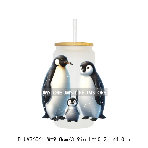 Penguin Family Coquette Bow UV DTF Transfer Stickers Decals Ready To Apply Waterproof For 16OZ Libbey Glass Can Cups Tumbler