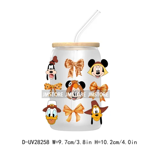 Cartoon Fall Coquette Bow Pumpkin Spice UV DTF Transfer Stickers Decals For Libbey Cold Cups Mug Tumbler Waterproof Autumn Vibes