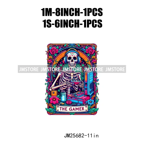 Custom Flower La Chismosa Dog Cat Lover Badass Skull Tarot Card  DTF Iron On Heat Transfers Stickers Ready To Press For Hoodies