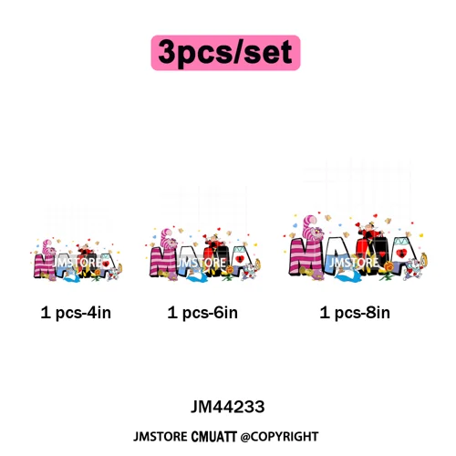 Cartoon Mama Princess Happy Mother's Day Family Vacation Iron on Washable DTF Heat Transfers Stickers Ready to Press for Hoodies