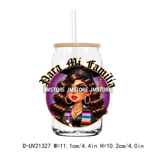 Chicano Graduation Chibi Education UV DTF Transfers Stickers Decals For Libbey Cold Cups Mugs Tumbler Waterproof DIY Craft Logo