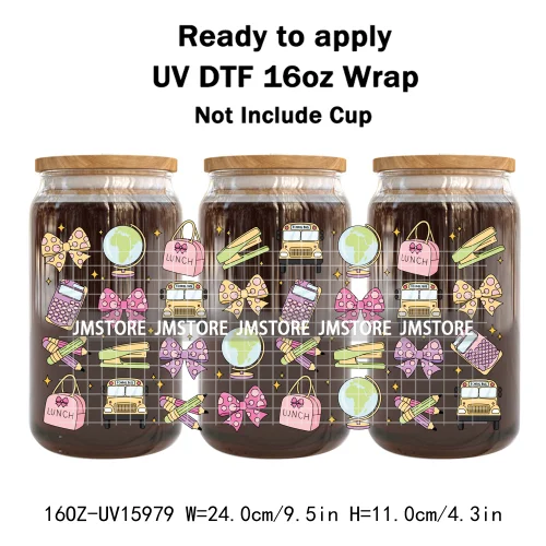 Coffee Coquette Bookish School Girly UV DTF Wraps Transfer Sticker Waterproof High Quality For 16OZ Libbey Glass Can Tumbler Mug