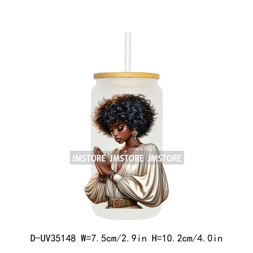 Black Girl Praying Faith Religious Woman UV Sticker Decals For Libbey Cold Cups Mugs Tumbler Transfer Stickers Waterproof Prints