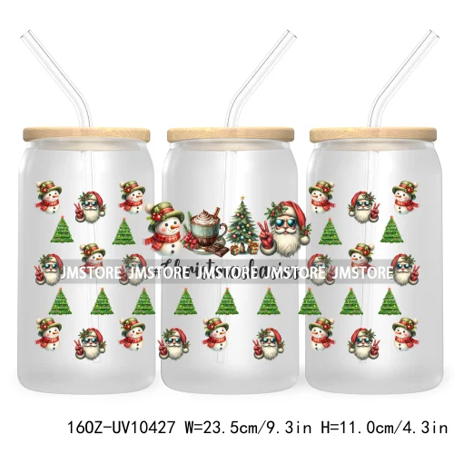 Christmas Girly Coquette Bow 16OZ UV DTF Cup Wrap Transfer Stickers Custom Labels For Libbey Glass Can Candy Cane Tis The Season