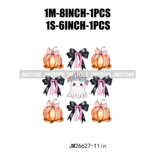 Colorful Halloween Spooky Season Cute Ghost Pumpkin Girly Coquette Bow DTF Iron On Transfers Stickers Ready To Press For T-shirt