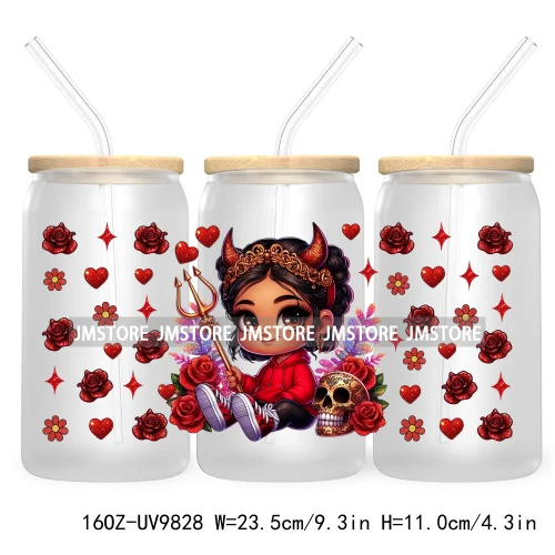 Day Of The Dead 16OZ UV DTF Cup Wrap Transfer Stickers Hispanic Chibi Baby Girl Custom Labels Waterproof For Libbey Glass Can