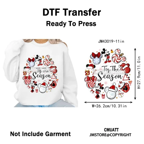 Girly Coquette Merry Christmas Ginger Cartoon Cozy Jolly Season Iron on DTF Heat Transfers Stickers Ready to Press for Clothing