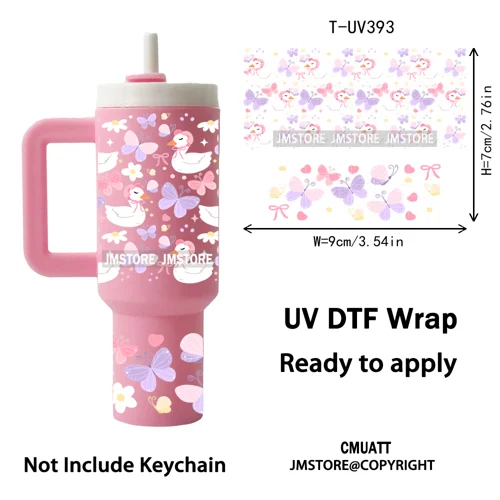 Pink Coquette Bow Goose Daisy Flower UV DTF Mini Tumbler Keychain Wraps Ready To Apply Transfer Stickers Prints Waterproof Decal