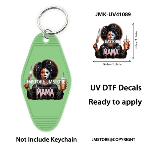 Black Horror Mama Skull Skeleton Ghosts UV DTF Motel Keychain Wraps Ready To Apply Waterproof High Quality Hotel Keychain Decals