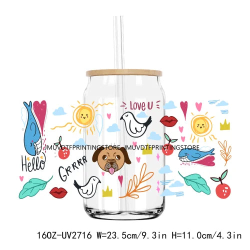 Cute Dog Treat Pet Life UV DTF Sticker For 16OZ Libbey Glass Cup Can Wrap Transfer Sticker Custom Labels DIY Logo Cat Mom